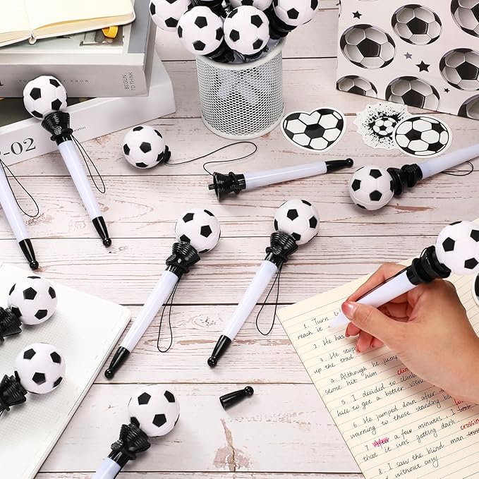 Lincia 24 Pcs Sport Funny Pen Hoop Ballpoint Novelty Bulk Plastic Sports Soccer Basketball Baseball Football Tennis Golf Themed Pen for Birthday Party School Award Party Favor Supplies(Soccer)