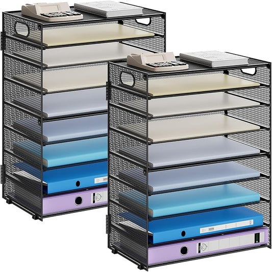 Marbrasse Paper Organizer Letter Tray, 9 Tier Mesh File Organizer with Handle, Paper Sorter Desk Organizer for Home Office Supplies - 2P