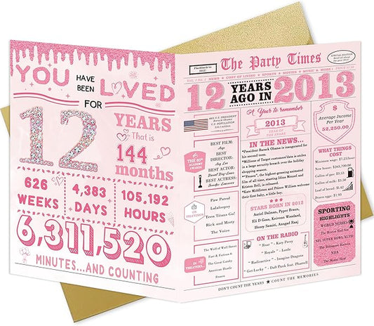 12 Year Old Girl Birthday Gifts,12th Birthday Decorations for Girls,12th Bday Card,12 Year Old Bday Decorations for Daughter Granddaughter Niece