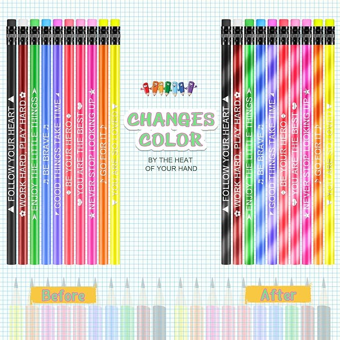 Eersida 40 Pcs Color Changing Mood Pencil with Motivational Sayings, 2B, Fun Assorted Thermochromic Pencils with Eraser(Classic Color,Motivational Style)