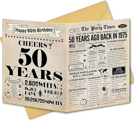 50th Birthday Card, 50th Birthday Gifts for Women Men, 50th Birthday Decorations for Him Her, Back in 1975 Birthday Card