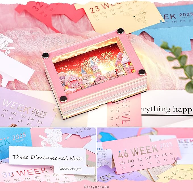 Allnice 3D Desk Calendar 2025 Memo Pad with LED Light, Time Piece Calendar 2025 3D Castle Weekly Calendar Notepad DIY Paper Carving Art Craft Gift for Christmas New Year Desktop Decoration