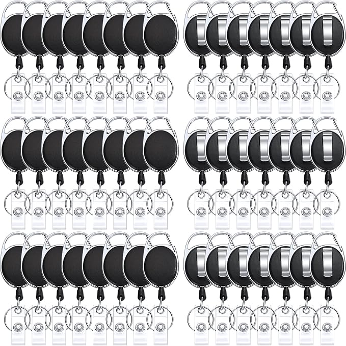 Honoson Heavy Duty Retractable Badge Reels Batch ID Badge Holder Retractable Clip Bulk Card Key Holder with Ring for Office Worker Employee, Doctor Nurse Gifts(Black,50 Pcs)