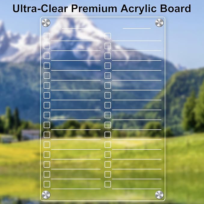 Acrylic Magnetic Dry Erase Board for Fridge, 12"X8" Clear Magnetic to Do List White Board, Acrylic Dry Erase to Do List for Refrigerator, Magnet Whiteboard 5 Markers 2 Pcs