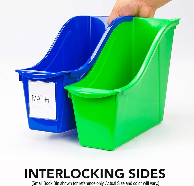 Storex Large Book Bin, Interlocking Plastic Organizer for Home, Office and Classroom, Purple, 6-Pack (71117U06C)
