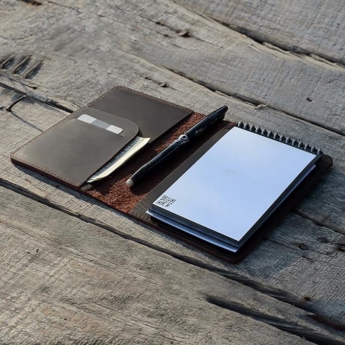 JJNUSA Compatible with Rocketbook Mini Cover Smart Business Handmade Distressed Genuine Leather Journal Notebook Cover for Card Holder Mini 3.5" x 5.5" DarkBrown