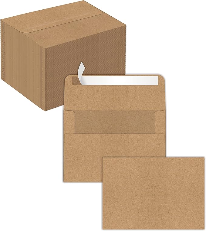 Better Office Products Kraft Invitation Envelopes, 100-Pack, A1 Size (3.625" x 5.12"), Strong 35 lb. Paper, Fits 3.5" x 5" Invitation, RSVP, Photos, Gift Cards (Square Flap with Peel & Stick Closure)
