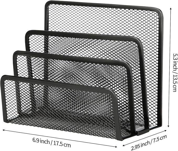 2 Pieces Desk Mail Organizer, Metal Mesh Small File Holders Letter Organizer, Bill/Document/Filing/Folders/Paper Organizer for Desktop (BLACK-2PCS)