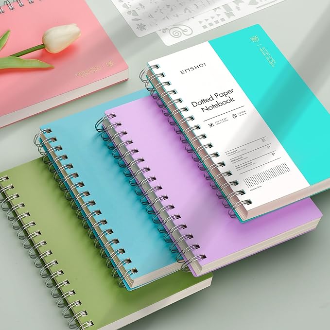 EMSHOI A5 Spiral Notebook Bullet Dotted Journal, Small 5.7" X 8.22", 300 Pages/150 Sheets, 100gsm Dot Grid Paper, Waterproof Hardcover, for Office School Women Men Work Writing Notes-Blue