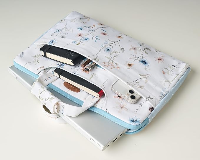 Maison d'Hermine Laptop Bag upto 15.6 inch Stain and water repellent Cotton canvas - Ice Florals