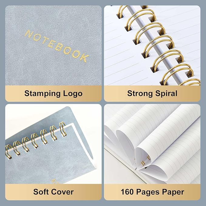 Spiral Notebook College Ruled Soft Cover Suede Aesthetic Note book 160 Pages 8.5" x 6.34" For Work Note taking,Journals For Writing School Office With Double-Sided Pocket,100GSM Thick Paper
