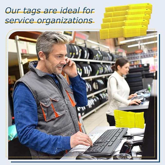 Lewtemi 1000 Pieces Self Lock Arrow ID Key Tags Car Parts Tags Key Ring Repair Labels for Office Automotive Shop Supplies(4 1/2'' X 3/4",Yellow)