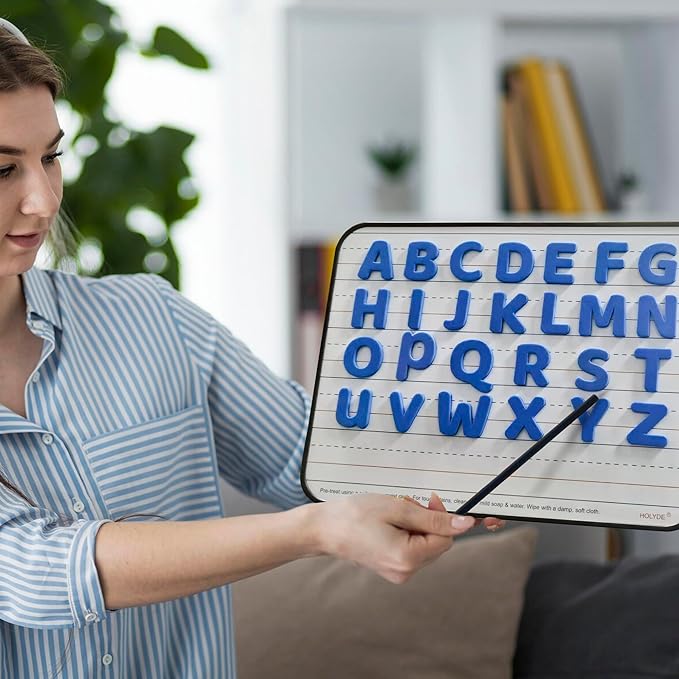 Dry Erase Boards 6 Pack, Double Sided Magnetic Small Whiteboards with Lines for Kids, Students, Teacher & Classroom Pack, Including 52 Pcs Alphabet Letters for Preschool Spelling