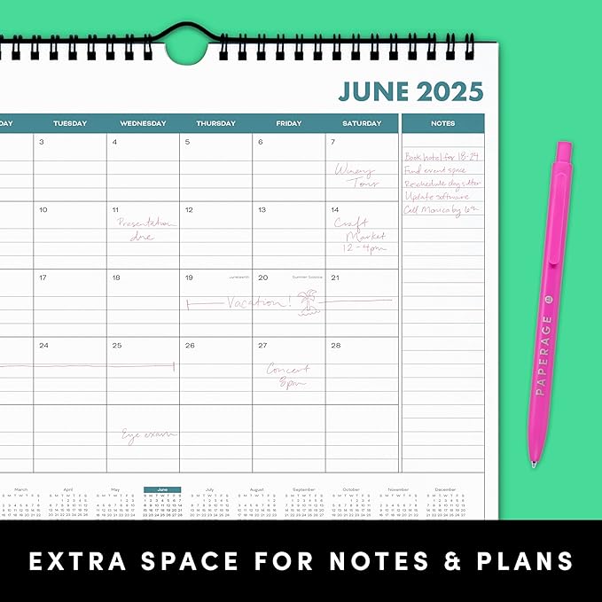 PAPERAGE Calendar 2025-12 Month (Rainbow), Minimalist Wall and Desk Calendar with Monthly Views and Yearly Plans – Small (9 in x 11 in)