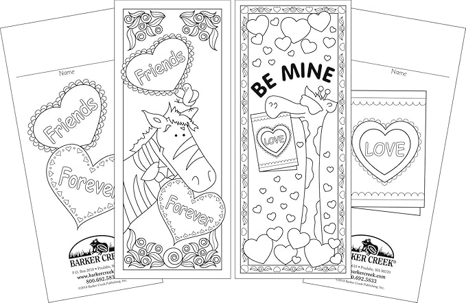 Barker Creek Bookmark Duets, Color Me Valentine's Day, 2 Designs, Adult Coloring Book Style, Celebrate Valentine's Day with these Fun Bookmarks, 60 Bookmarks, 30 each of 2 Designs, 2.5" x 6" (2197)
