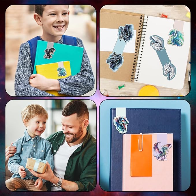 Dragon Magnetic Bookmark Gifts - 12 Pcs Cool Dragons Book Mark Magnets Dragon Rider Bookmarks Magnetic Aesthetic Fantasy Bookmark Magnets Page Clip Gift for Book Lovers Students Reading