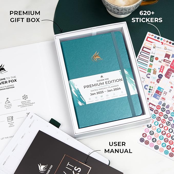 Clever Fox Dated Planner Premium Edition – 2025-2026 Weekly Planner for Planning, Goal Setting & Time Management – Planner Notebook with Habit Tracker & to-do List – A5 Size (Aquamarine)
