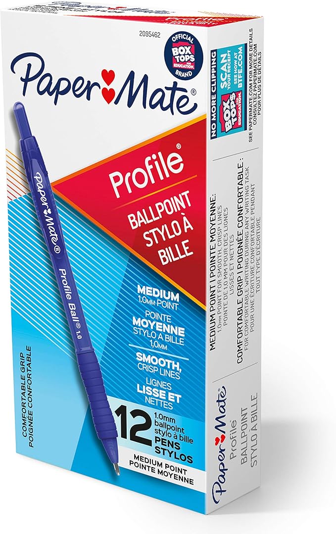 Paper Mate Ballpoint Pen, Profile Retractable Pen, Medium Point (1.0mm), Blue, 12 Count