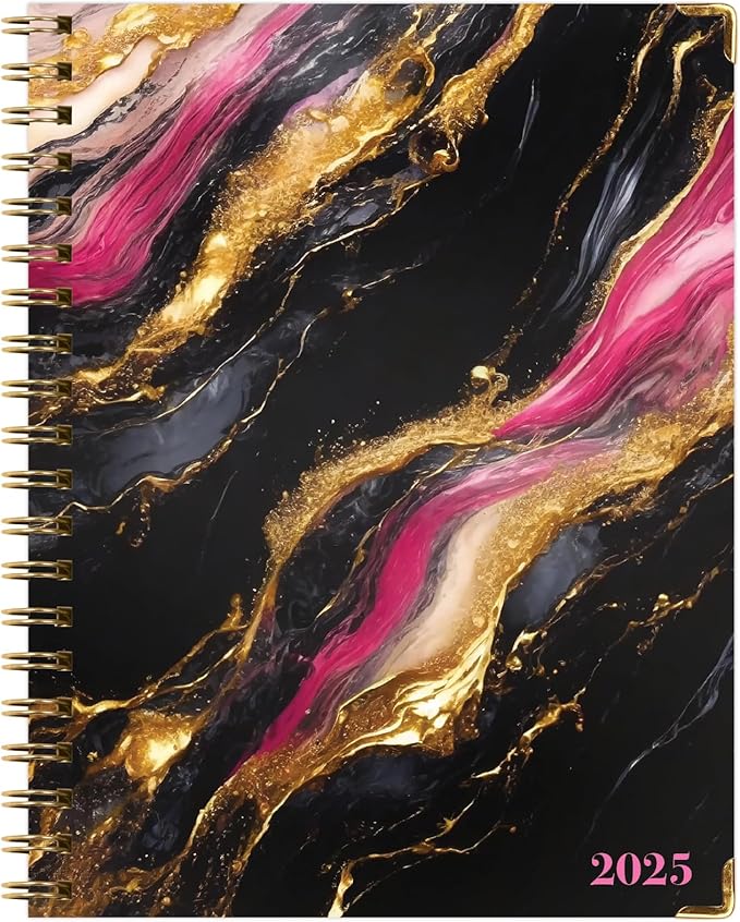 HARDCOVER 2025 Planner, 8.5"x11": 14 Months (November 2024 - December 2025), Daily Weekly Monthly Planner, Yearly Agenda, Bookmark, Pocket Folder and Sticky Note Set (Dark Gold Marble)