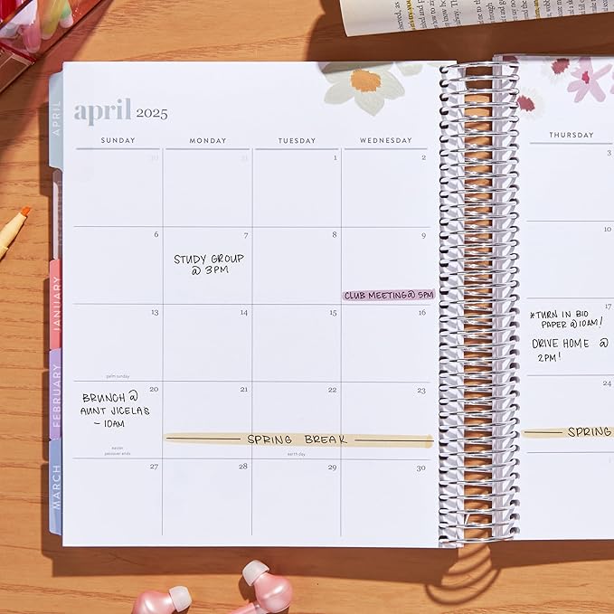 Erin Condren 12-Month Spiral Academic Planner (Jan 2025 - Dec 2025) | 7x9 School Agenda, Notebook and Calendar | 80 Lb. Text Weight Paper | Groovy Waves Cover and Floral Interior, Platinum Coil