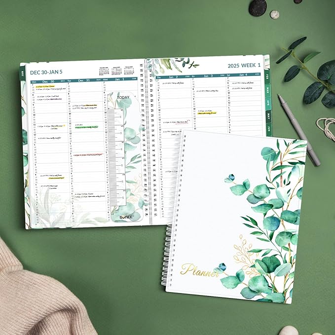 SUNEE 2025 Appointment Book, Quarter-Hourly, Weekly & Monthly - from January 2025 - December 2025, 8.5"x11" Weekly Planner, Flexible Cover, Note Pages, Pockets, Bookmark, Spiral Binding, Half Leaf