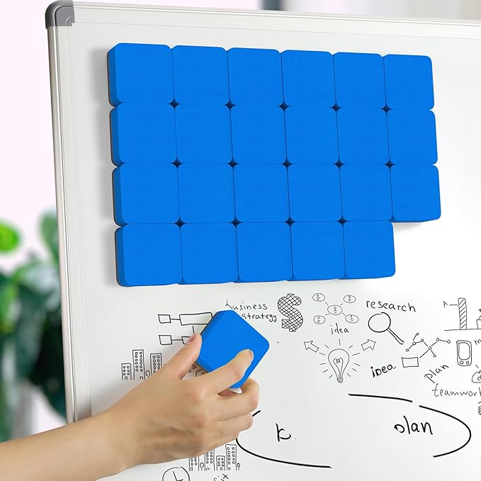 MaxGear Dry Erase Erasers, 48 Pack Magnetic Whiteboard Erasers for Classroom, Mini Whiteboard Cleaning Pads, Chalkboard Wiper Teacher Supplies for School, Office, Home (Blue, 2 x 2 Inch