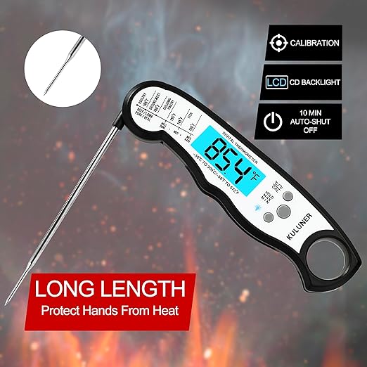 TP-01 Waterproof Digital Instant Read Meat Thermometer with 4.6 Folding Probe Backlight Calibration Function for Cooking Food Candy, BBQ Grill, Liquids,Beef(White)