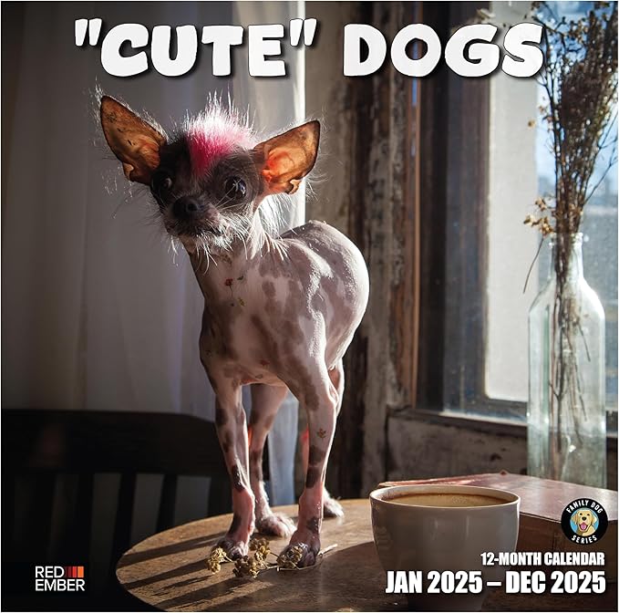 RED EMBER "Cute" Dogs 2025 Wall Calendar 12 Month | 12" x 24" Open | Thick & Sturdy Paper | Giftable | Calendar 2025