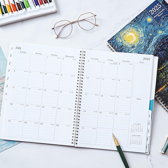 2025 Planner - Planner 2025, Jan 2025 - Dec 2025, 2025 Planner Weekly and Monthly, 8.5" x 11" 2025 Calendar Monthly Planner with Tabs& Pocket, Flexible Cover, Twin-Wire Binding- Oil Painting
