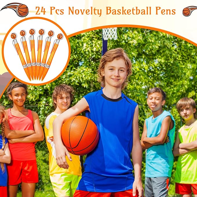 Zhanmai 24 Pcs Novelty Basketball Pens Sports Ballpoint Pens Basketball Party Favors Desk Cool Writing Tool for Students Supplies Stationery School Office Decor(Orange,Basketball)
