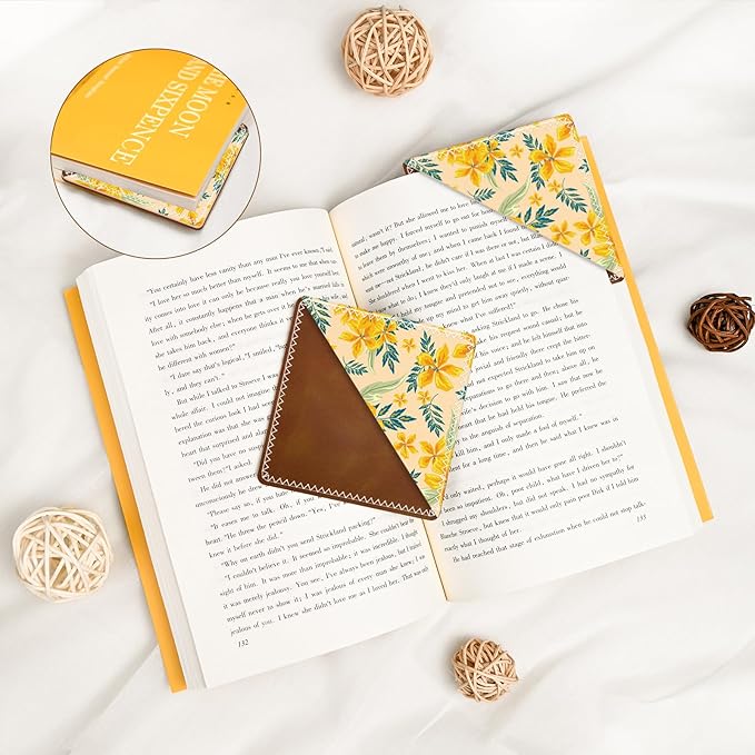 Personalized Leather Bookmarks, Fun & Cute Book Accessories for Reading Lovers, Unbreakable Page Markers for Women Men Girls Boys Student Teacher Kids Retirement Birthday Gifts (Yellow Flower)