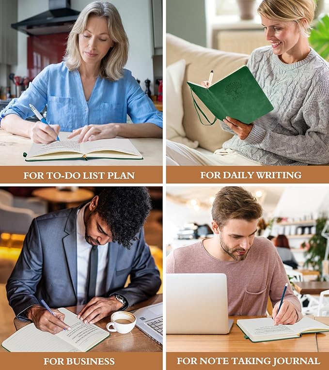 Lined Journal Notebook for Women and Men,Hardcover Leather Journaling Notebook for Writing, Travel, Business, Work and School,200 Pages A5 Notebook for Note Taking, Diary 5.9" × 8.5" - Green