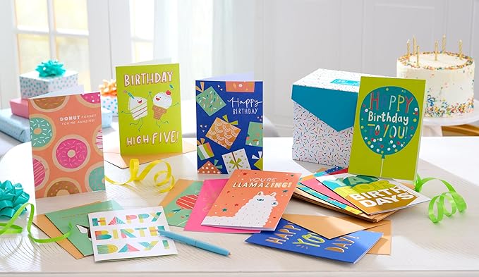 American Greetings 35-Count Birthday Card Assortment with Envelopes, Seals, and Storage Box (Confetti)