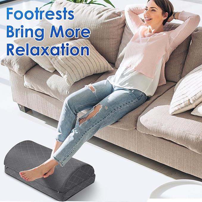 Foot Rest for Under Desk at Work Adjustable Foam for Office and Home, Office Desk Accessories,Comfortable Footrest with 2 Adjustable Heights,Back & Hip Pain Relief (Gray-16.9 in)