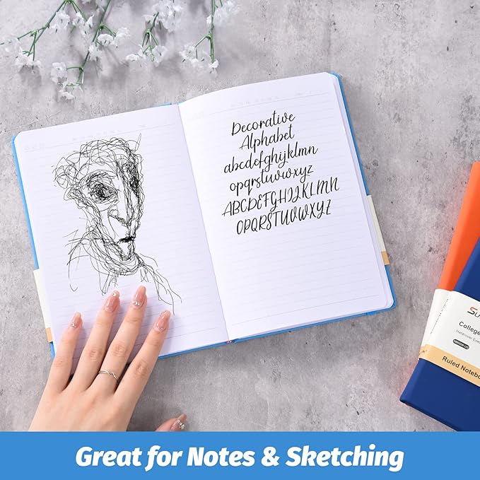 SUIN Hardcover-Journal-Notebooks, A5 Lined Journals Notebook for Writing 200 Pages, 8.2 x 5.5 inch, Classic Ruled Notebooks for Work/Travel/College (Light Blue- 1 Pack)