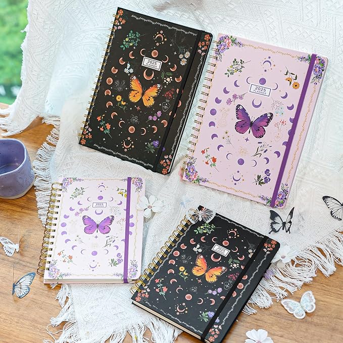 2025 Planner Weekly & Monthly Agenda Book, Daily Planner Hardcover, 2025 To Do List Notebook with Monthly Tabs, Pocket, Spiral Bound, Elastic Closure, Thick Paper(7.5 * 10.2) Butterfly