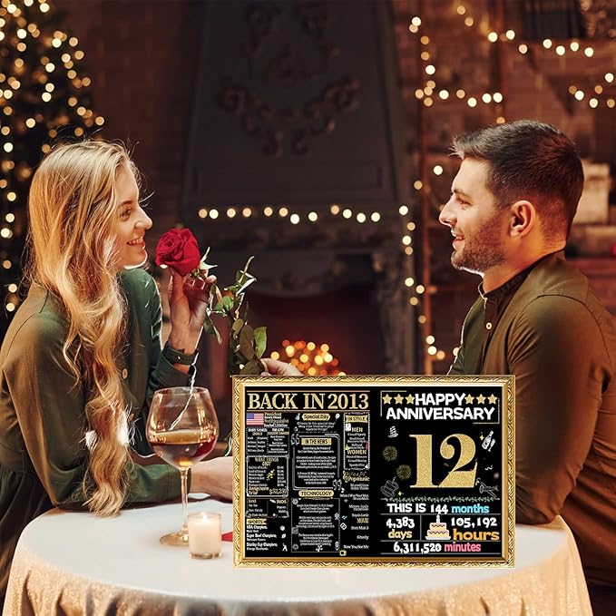 Joycard 12th Anniversary Card for Women Men, Gold Wedding Card for Wife Husband, Sweet Marriage Decorations Gifts for Couple, Perfect for Her Him on Anniversary Day, Back in 2013