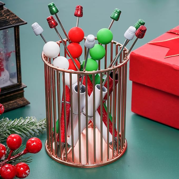 jiebor 30Pcs Christmas Beadable Pens Plastic Bead Pen Black Ink Ballpoint Pens DIY Pens Cute Cool Pens for Christmas Students Teacher Gift Office Supplies