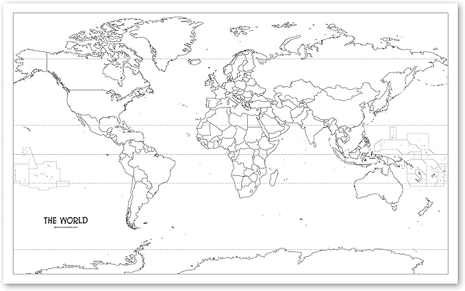 2 Pack - USA & World Map Blank Outline Posters - LAMINATED, 18" x 29" - (Wet Erase Markers Only)