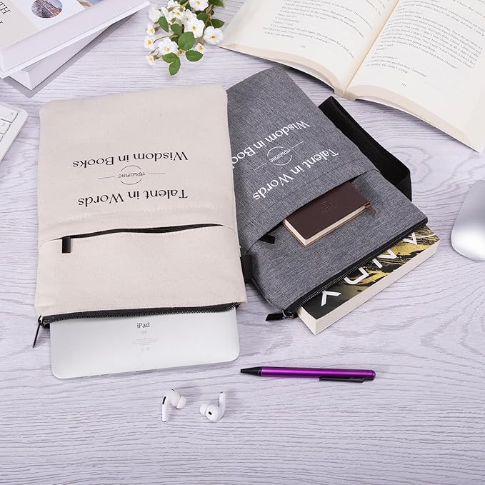 Book Sleeve for Book Lovers - Book Covers with Zipper Pockets - Canvas Book Protector for Paperbacks, Softcover - Washablle Book Pouch - Book Carrying Case - Book Carrier- Book Gift