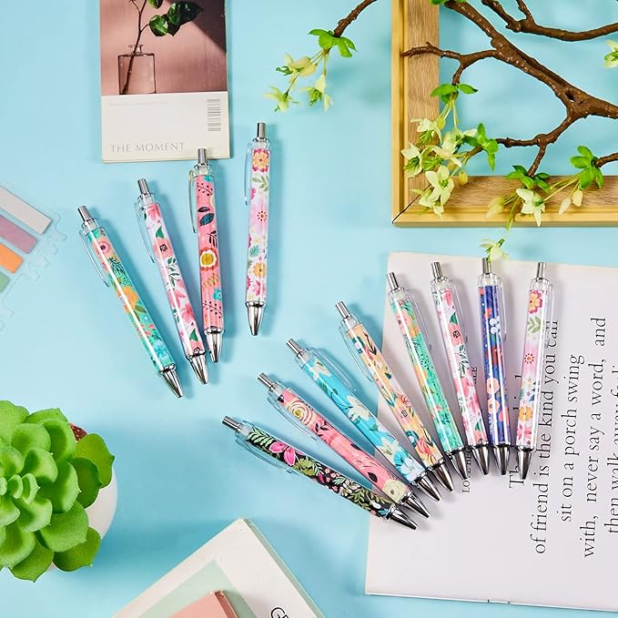 Ireer 8 Pcs Ballpoint Pens for Women 1.00 mm Cute Black Ink Fancy Pens Fine Point Smooth Writing for Journaling Aesthetic Office Supplies(Flower)