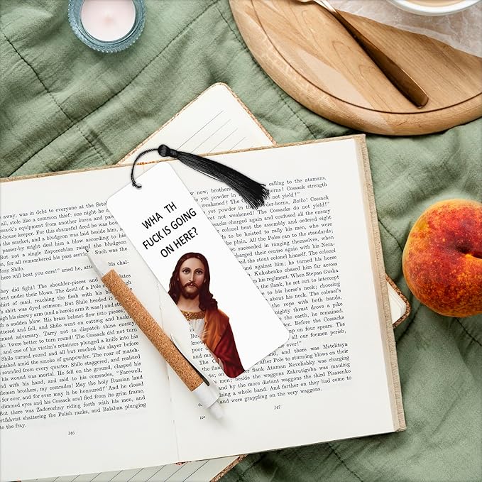 8 Pack Peeking Jesus Bookmark, Peeking Jesus is That Smut Bookmark, Peeking Jesus I Saw That Bookmark, Whatcha Doin'? (Black)
