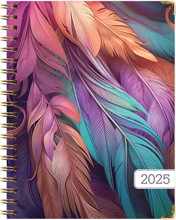 HARDCOVER 2025 Planner, 7"x9": 14 Months (November 2024 - December 2025), Daily Weekly Monthly Planner, Yearly Agenda, Bookmark, Pocket Folder and Sticky Note Set (Pastel Peacock)