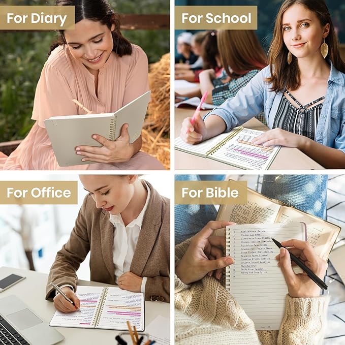 Lined Spiral Journal Notebook for Women, A5 College Ruled Journals for Writing, Hardcover Notebooks for Work, Note Taking and Office School Supplies,140 Pages - Grey Beige