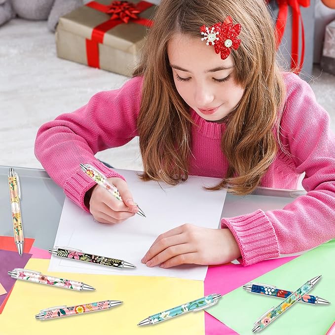 Ireer 8 Pcs Ballpoint Pens for Women 1.00 mm Cute Black Ink Fancy Pens Fine Point Smooth Writing for Journaling Aesthetic Office Supplies(Flower)