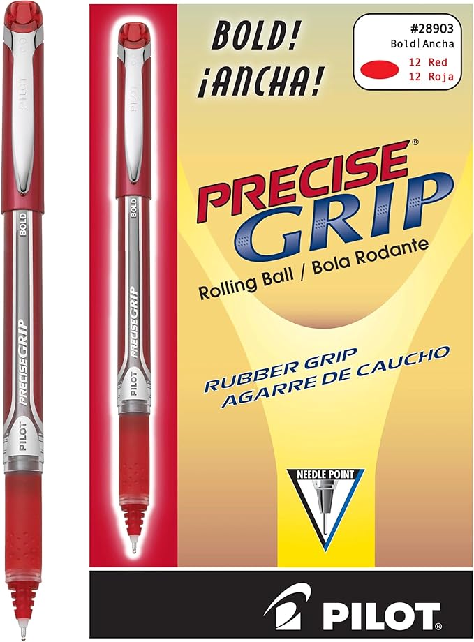 Pilot Precise Grip Liquid Ink Rolling Ball Stick Pens, Bold Point, Red Ink, 12-Pack (28903)