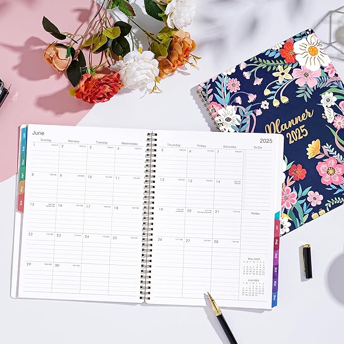 2025 Planner - 2025 Planner Weekly and Monthly, 2025 Weekly Planner 8.5 x 11, 12 Monthly Calendar Planner with Colorful Tabs, Inner Pocket and Floral Cover