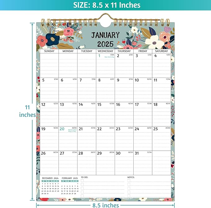Wall Calendar 2025-2026 – 2 Year Calendar 2025-2026, 8.5 x 11 In, Jan 2025 - Dec 2026, 2025 Calendar 24 Months, Small Monthly Calendar 2025 Vertical, Ruled Blocks, Thick Paper, Holidays, To-do & Notes