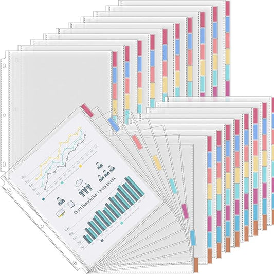 ReliThick 12 Set of 96 Pack Clear Binder Sheet Protectors with 8 Tabs Sturdy Binder Sheet Protectors for 3 Ring Plastic Page Insertable Index Divider, 8.5 x 11 Inch