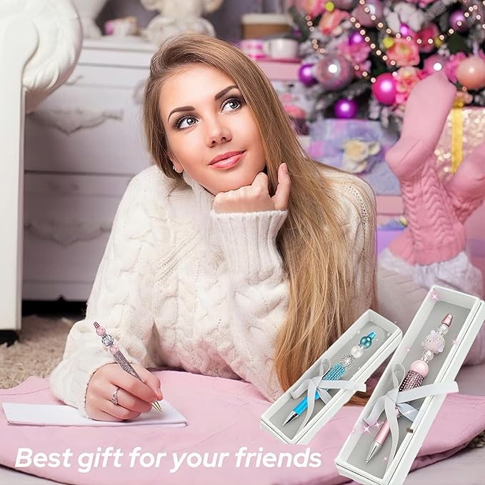 48Pcs Pearl & Diamond Beadable Pens bulk Multicolor Retractable Writing Pens Plastic Black Ink Bead Pens Ballpoint Pens Pen Making Kit DIY Pens